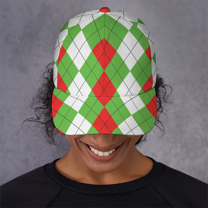 Red Green And White Argyle Pattern Print Baseball Cap