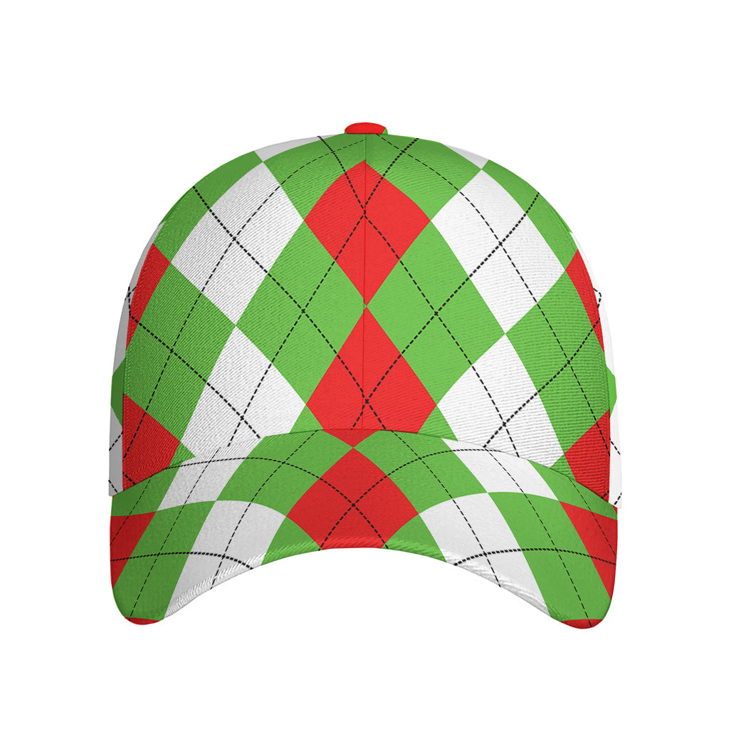 Red Green And White Argyle Pattern Print Baseball Cap