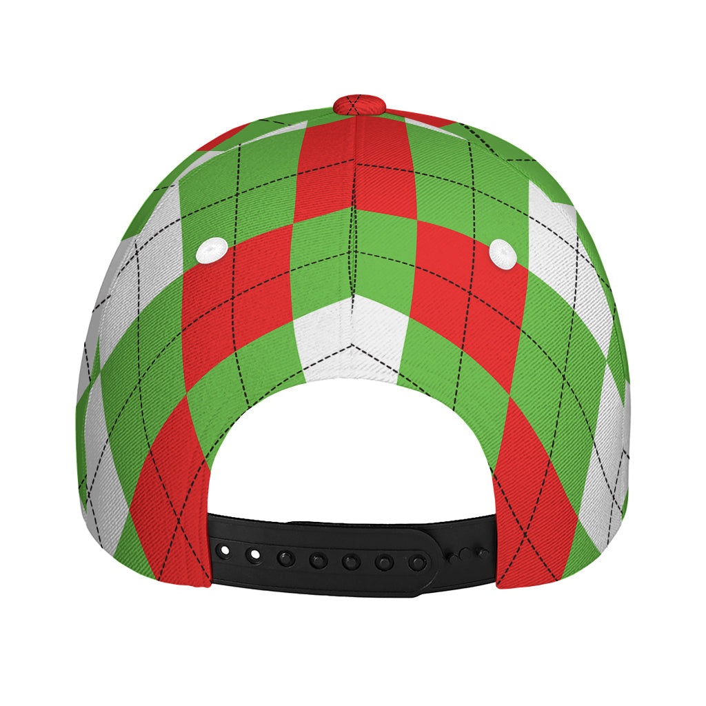 Red Green And White Argyle Pattern Print Baseball Cap