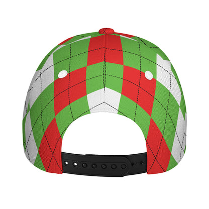 Red Green And White Argyle Pattern Print Baseball Cap