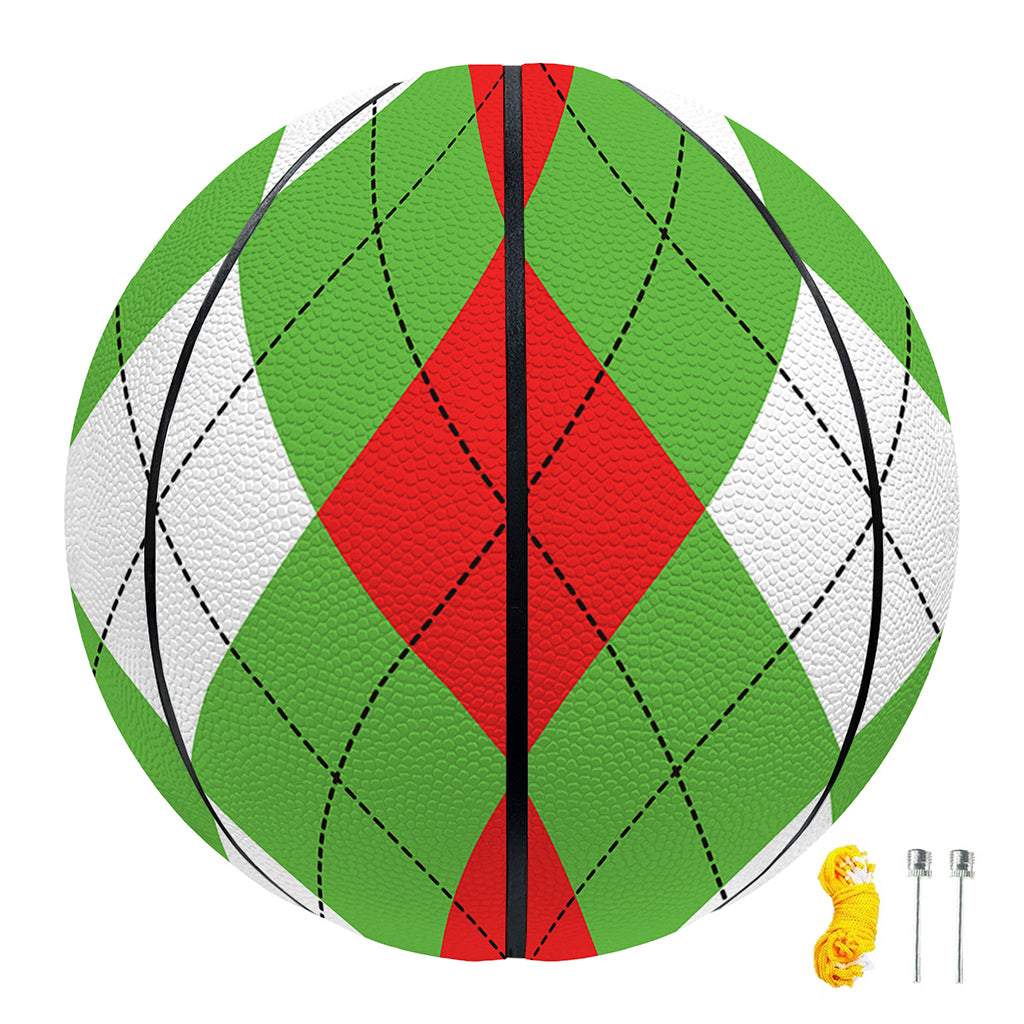 Red Green And White Argyle Pattern Print Basketball