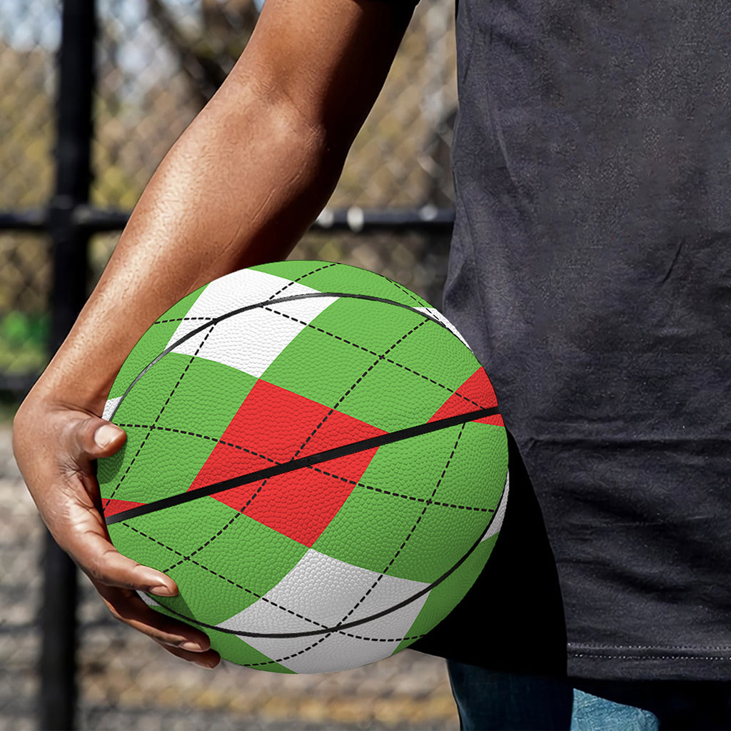 Red Green And White Argyle Pattern Print Basketball