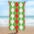 Red Green And White Argyle Pattern Print Beach Towel