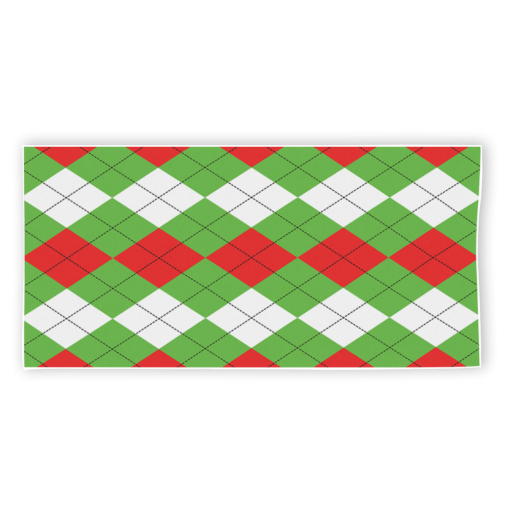 Red Green And White Argyle Pattern Print Beach Towel