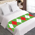 Red Green And White Argyle Pattern Print Bed Runner