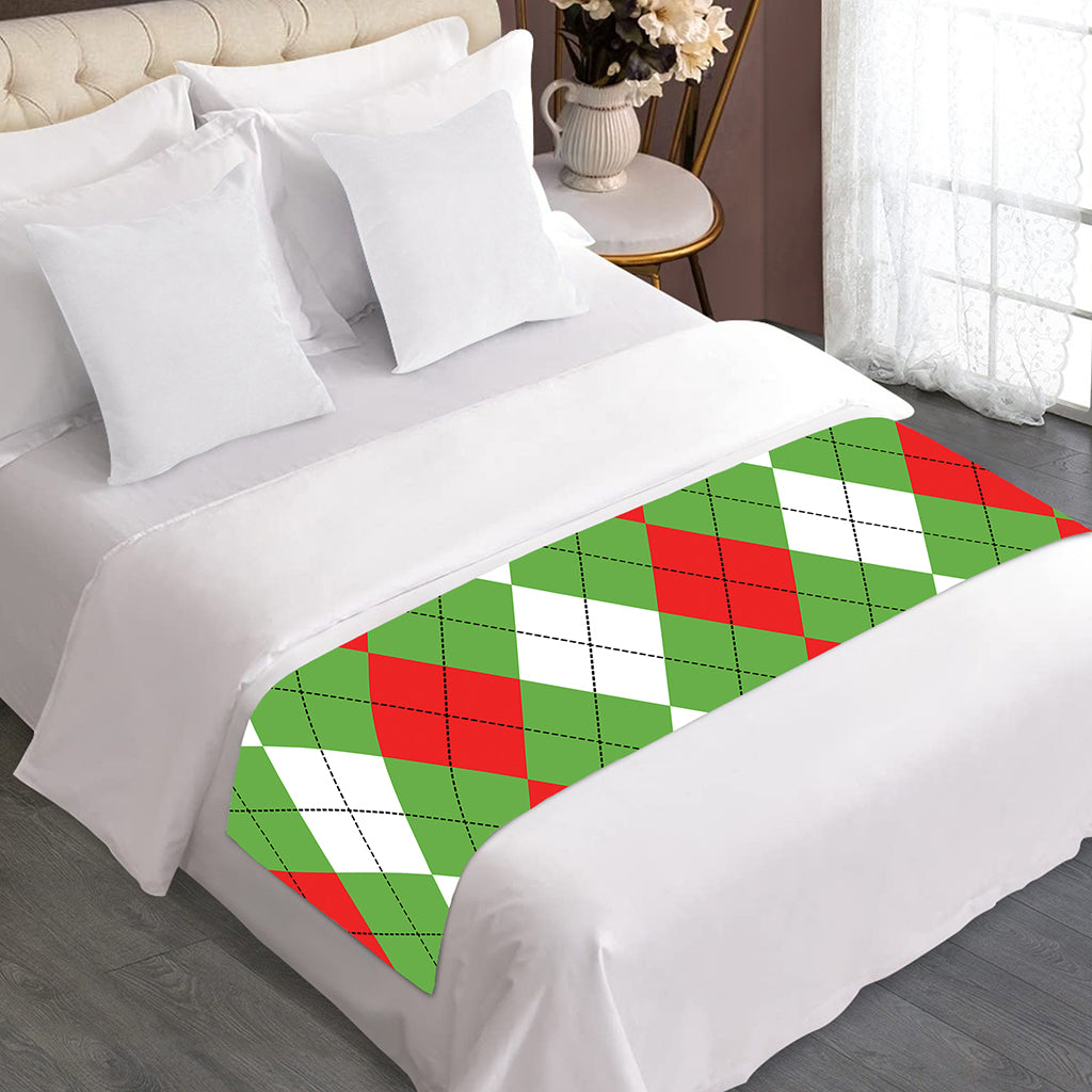 Red Green And White Argyle Pattern Print Bed Runner