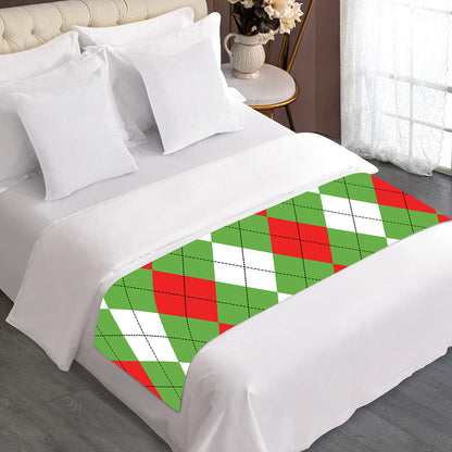 Red Green And White Argyle Pattern Print Bed Runner