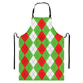 Red Green And White Argyle Pattern Print Bib Apron With Pocket