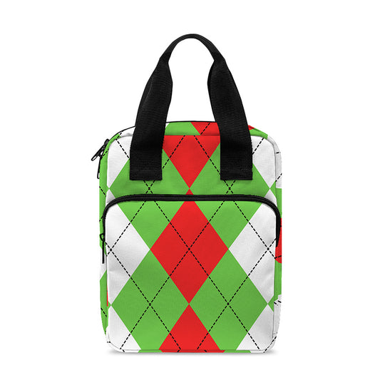 Red Green And White Argyle Pattern Print Bible Tote Bag