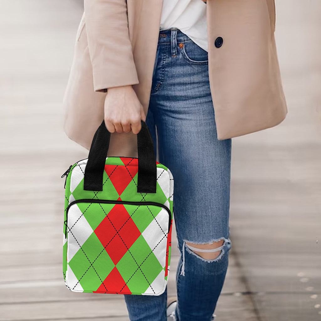 Red Green And White Argyle Pattern Print Bible Tote Bag