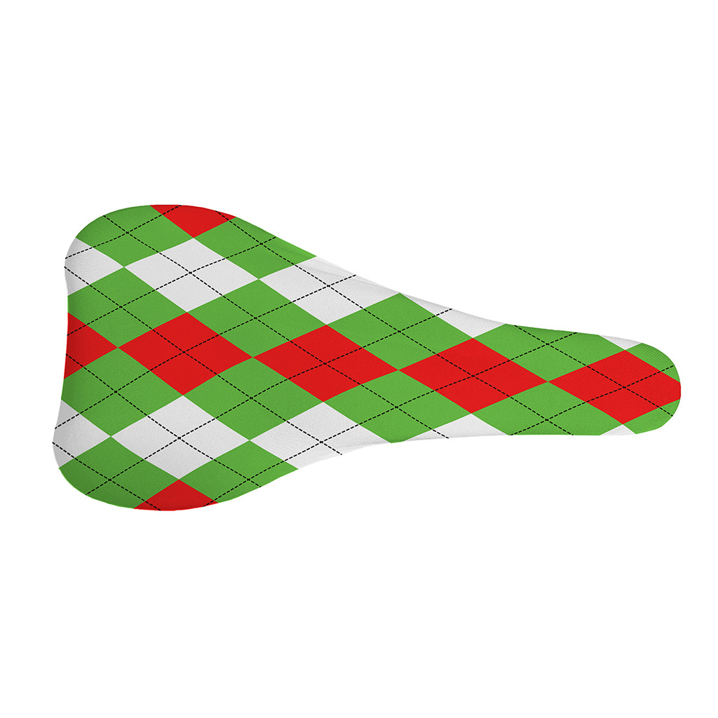 Red Green And White Argyle Pattern Print Bicycle Seat Cover