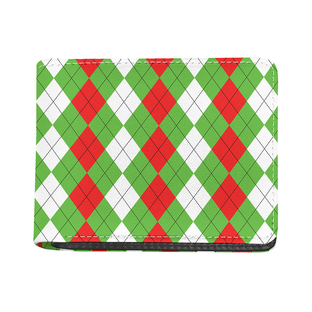 Red Green And White Argyle Pattern Print Bifold Wallet