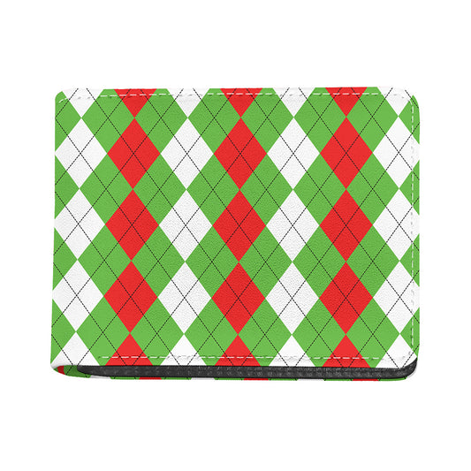 Red Green And White Argyle Pattern Print Bifold Wallet