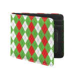 Red Green And White Argyle Pattern Print Bifold Wallet