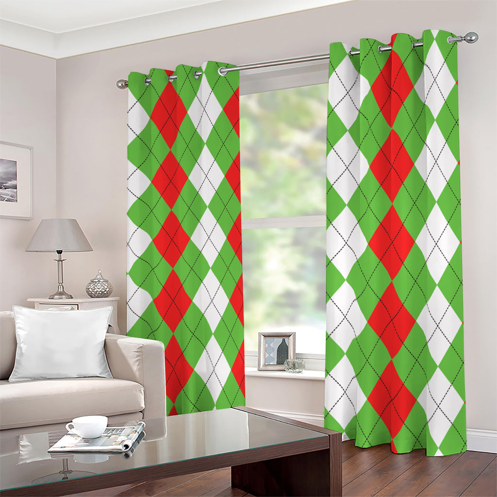 Red Green And White Argyle Pattern Print Blackout Grommet Curtains