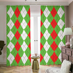 Red Green And White Argyle Pattern Print Blackout Pencil Pleat Curtains