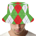 Red Green And White Argyle Pattern Print Bucket Hat
