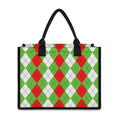 Red Green And White Argyle Pattern Print Canvas Tote Bag