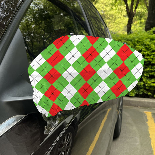 Red Green And White Argyle Pattern Print Car Side Mirror Covers