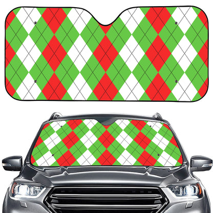 Red Green And White Argyle Pattern Print Car Windshield Sun Shade