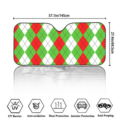 Red Green And White Argyle Pattern Print Car Windshield Sun Shade