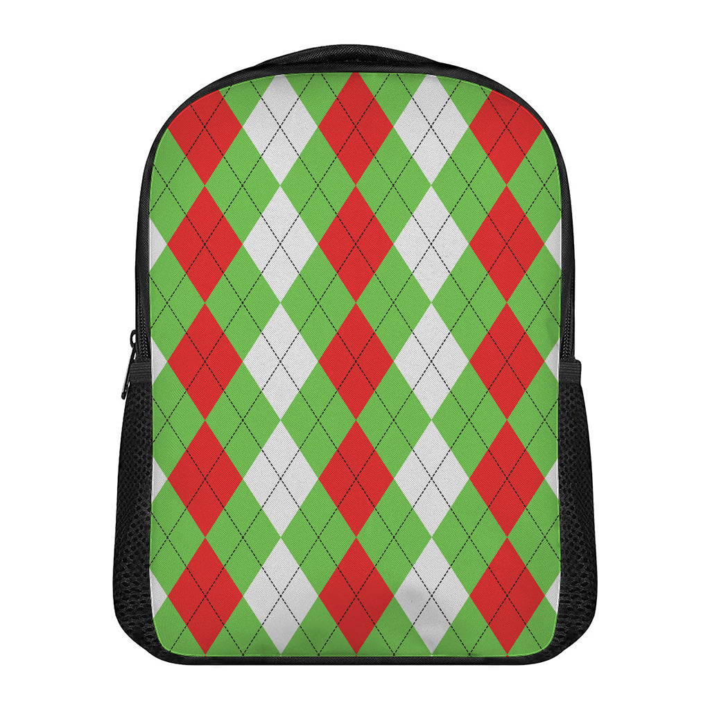 Red Green And White Argyle Pattern Print Casual Backpack