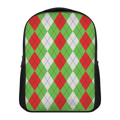 Red Green And White Argyle Pattern Print Casual Backpack