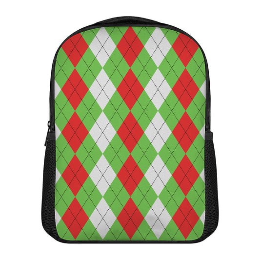 Red Green And White Argyle Pattern Print Casual Backpack
