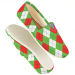 Red Green And White Argyle Pattern Print Casual Shoes