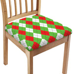 Red Green And White Argyle Pattern Print Chair Cushion Cover