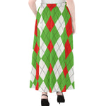 Red Green And White Argyle Pattern Print Chiffon Maxi Skirt