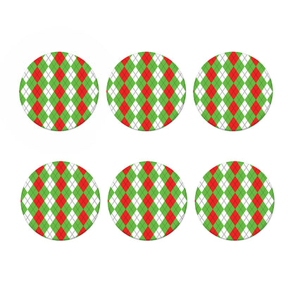 Red Green And White Argyle Pattern Print Coaster Set