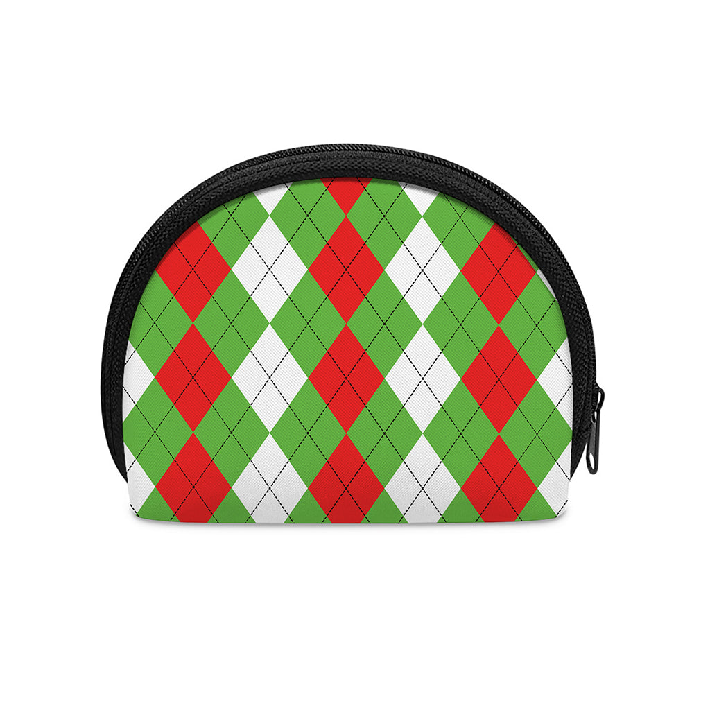 Red Green And White Argyle Pattern Print Coin Purse