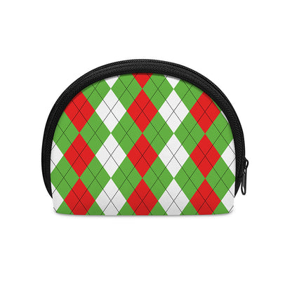 Red Green And White Argyle Pattern Print Coin Purse
