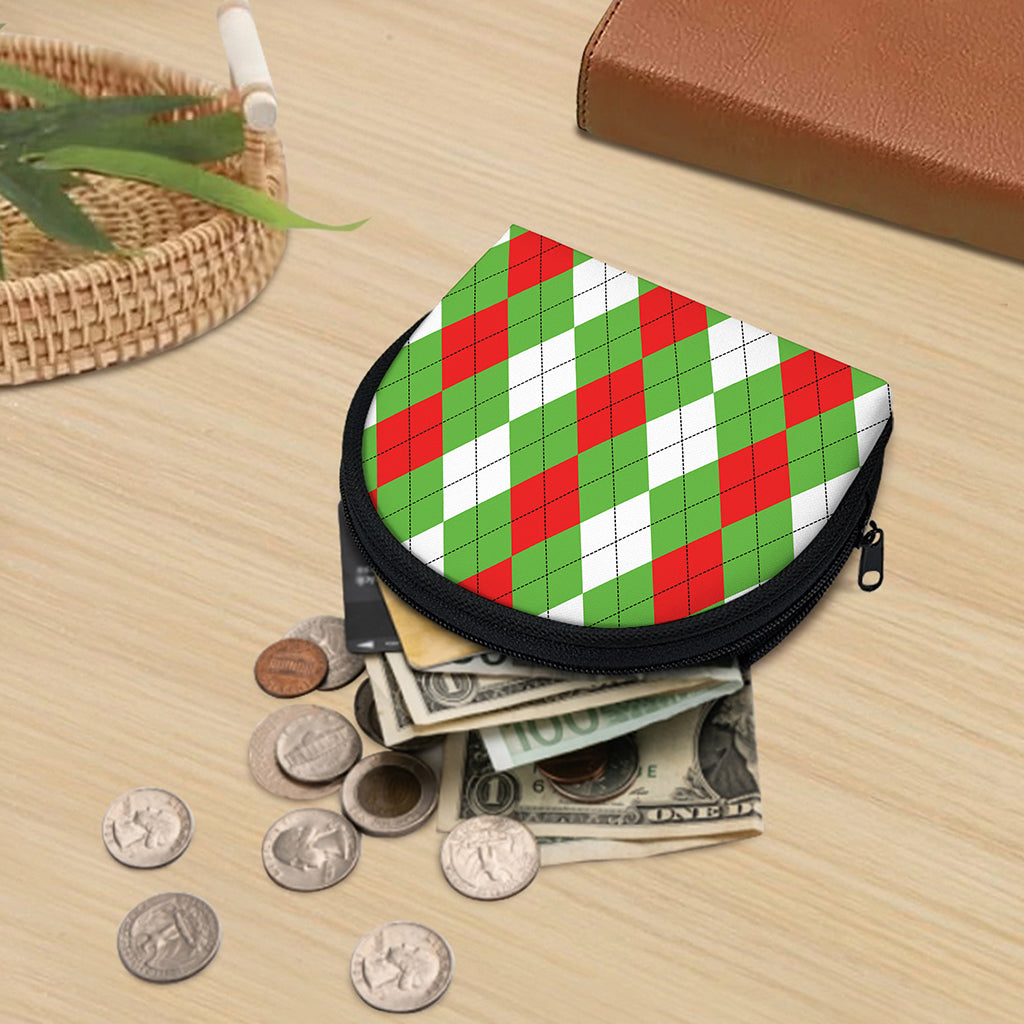 Red Green And White Argyle Pattern Print Coin Purse