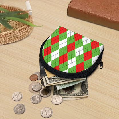 Red Green And White Argyle Pattern Print Coin Purse