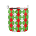 Red Green And White Argyle Pattern Print Collapsible Laundry Basket