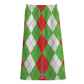 Red Green And White Argyle Pattern Print Cotton Front Slit Maxi Skirt