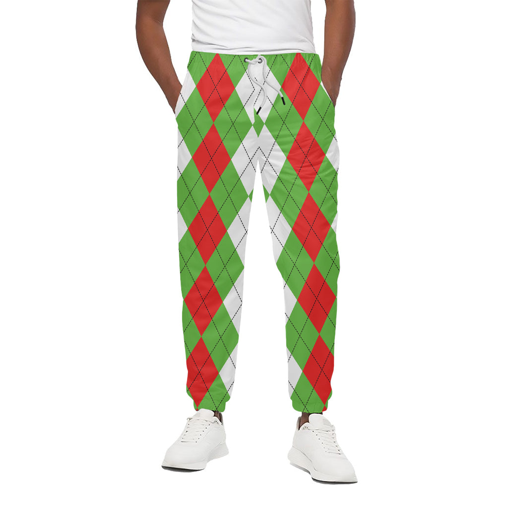Red Green And White Argyle Pattern Print Cotton Pants