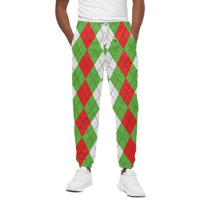 Red Green And White Argyle Pattern Print Cotton Pants