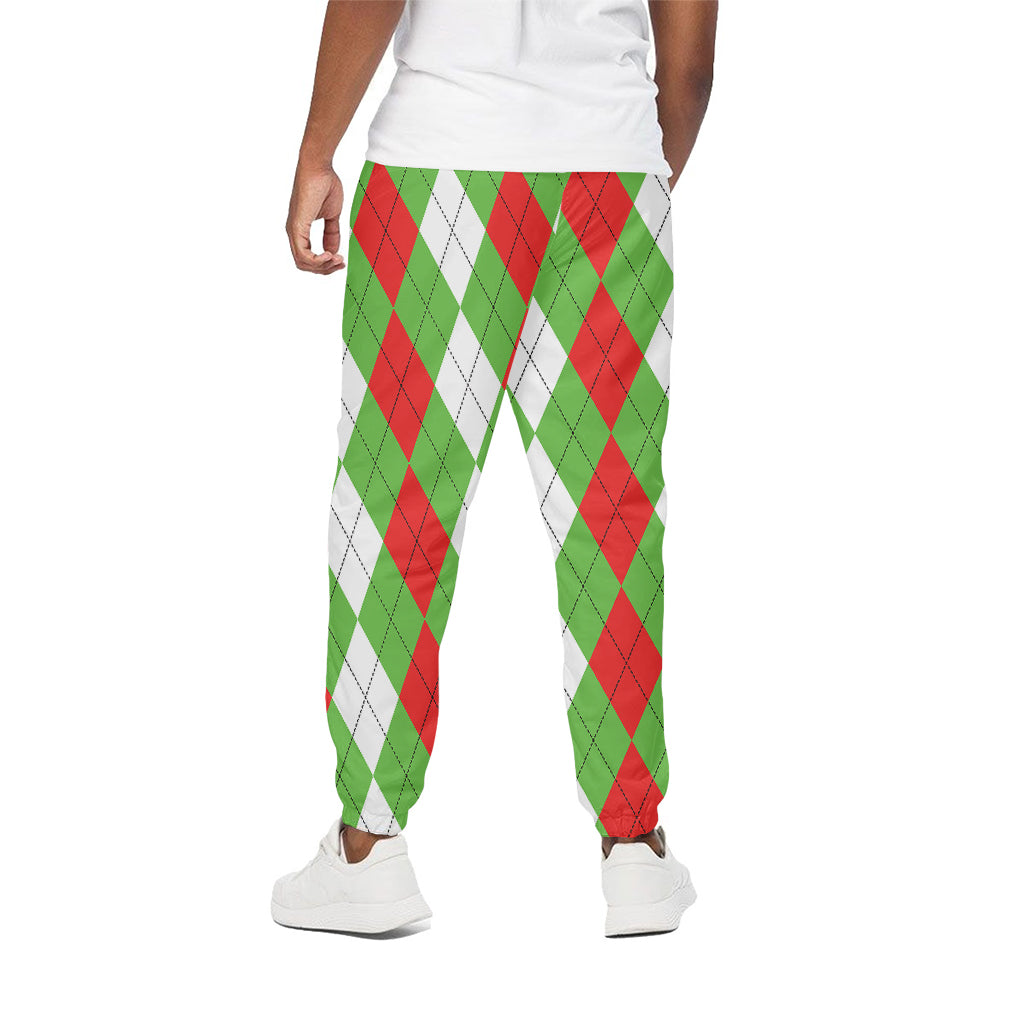 Red Green And White Argyle Pattern Print Cotton Pants