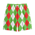 Red Green And White Argyle Pattern Print Cotton Shorts