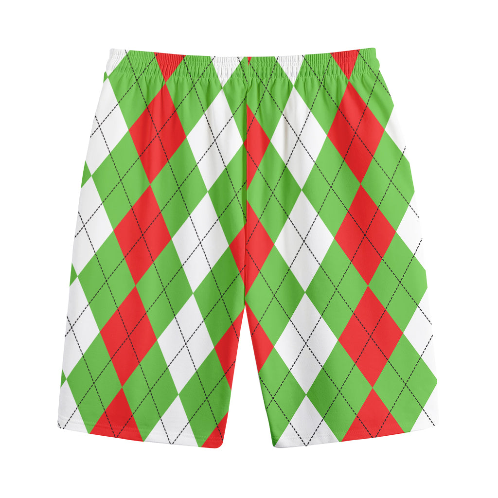 Red Green And White Argyle Pattern Print Cotton Shorts