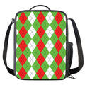 Red Green And White Argyle Pattern Print Crossbody Lunch Bag