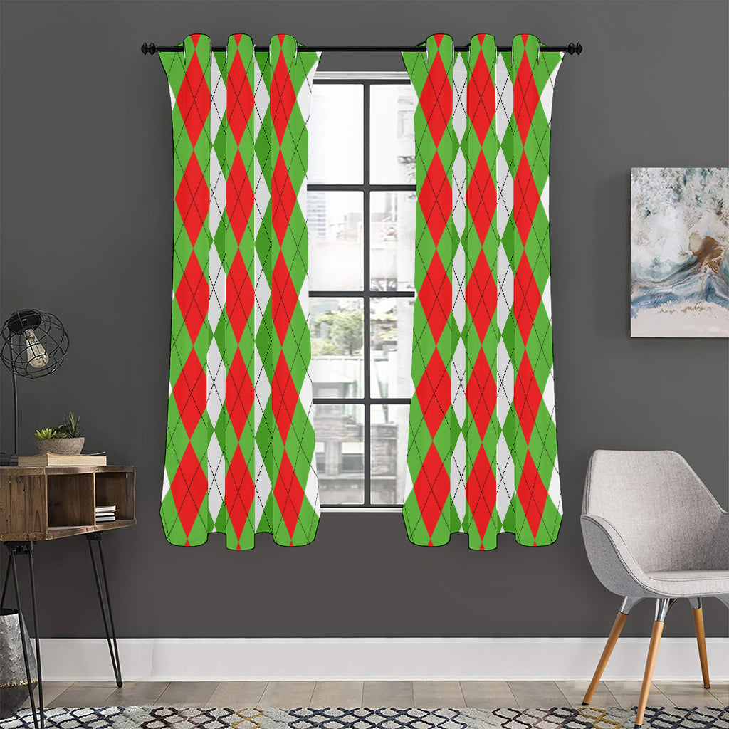 Red Green And White Argyle Pattern Print Curtain