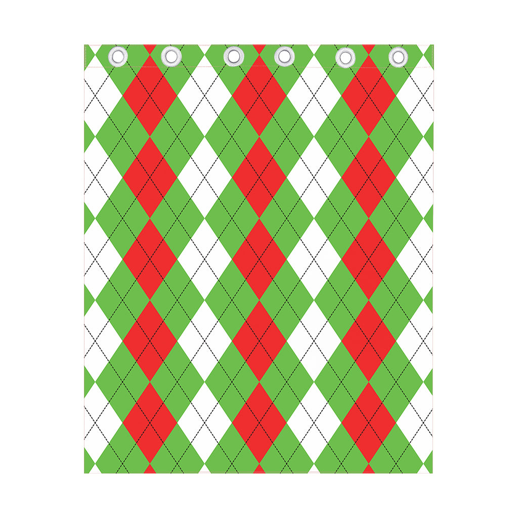 Red Green And White Argyle Pattern Print Curtain