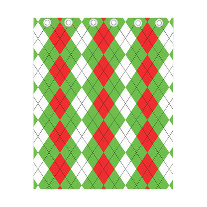 Red Green And White Argyle Pattern Print Curtain