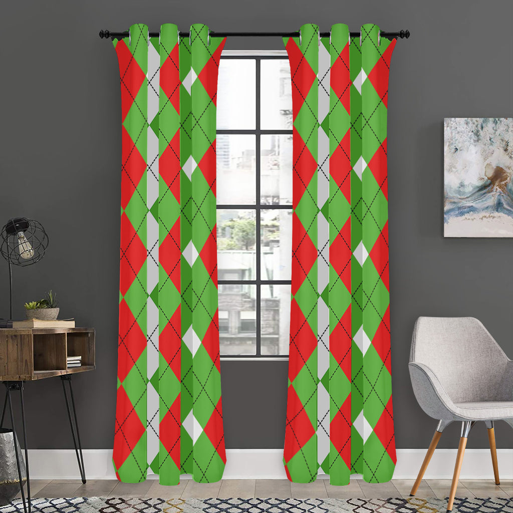Red Green And White Argyle Pattern Print Curtain