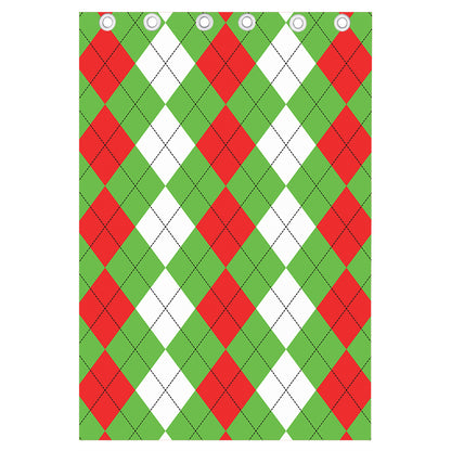 Red Green And White Argyle Pattern Print Curtain