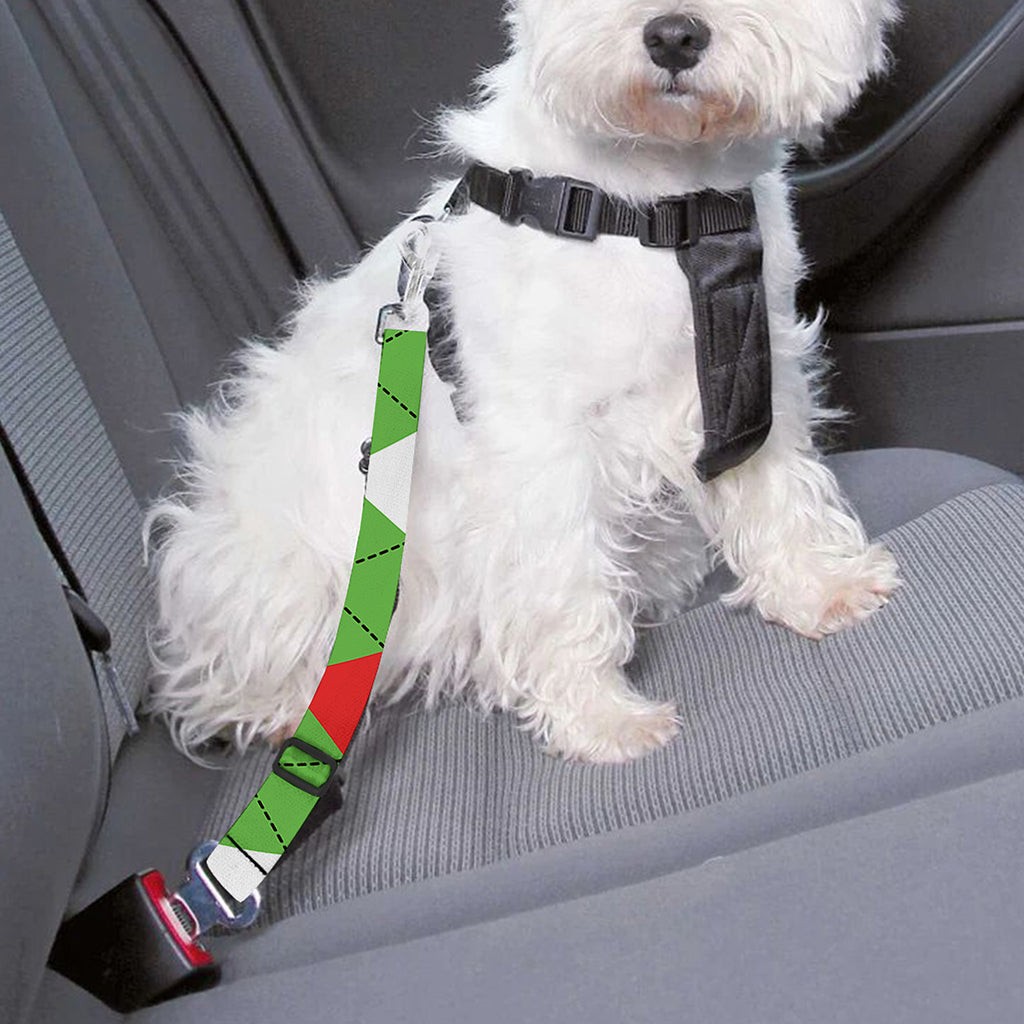 Red Green And White Argyle Pattern Print Dog Seat Belt